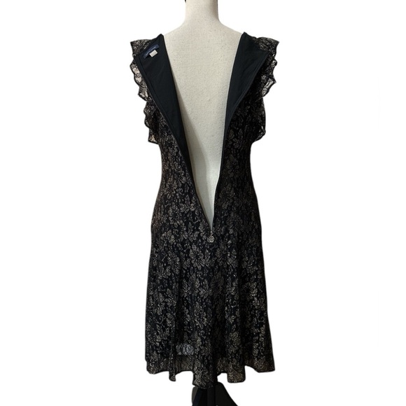 Tommy Hilfiger Black Gold Floral Mesh Lace Dress Flutter Sleeve Dress Sz. 12 - Picture 8 of 14
